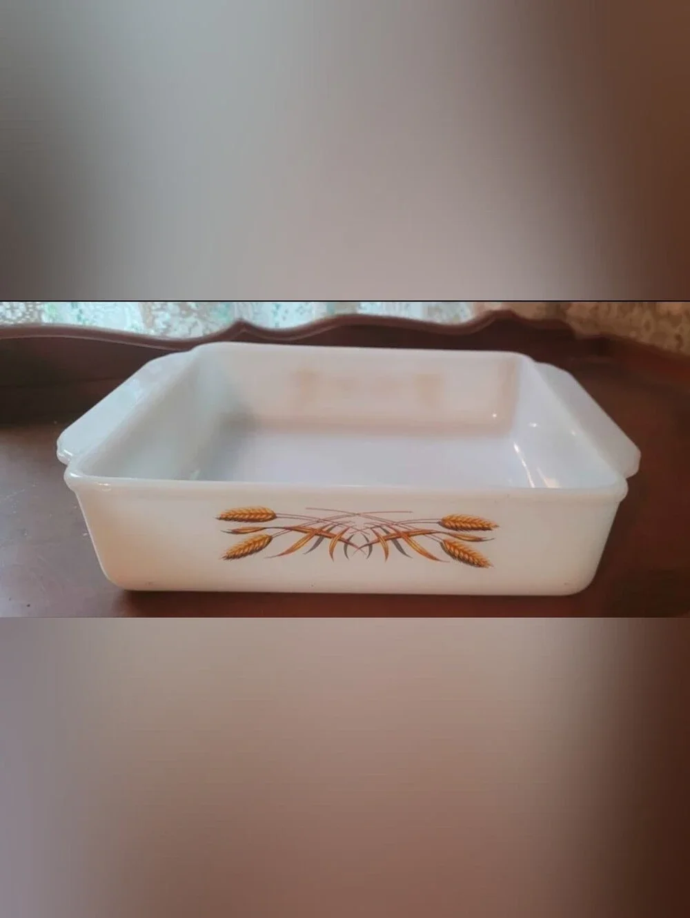 Vintage Fire King White Milk Glass Casserole Dish with Wheat Motif
